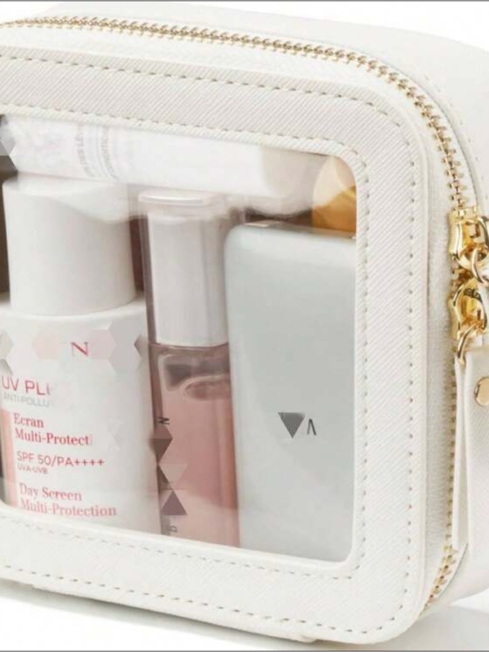 10 SHEIN White Cosmetic Bag with Clear Window and Gold Zipper